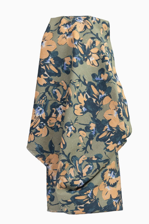 Floral Printed Cotton/Linen Green