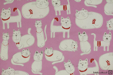 Trèfle Cotton Canvas Line Art Cats Pink